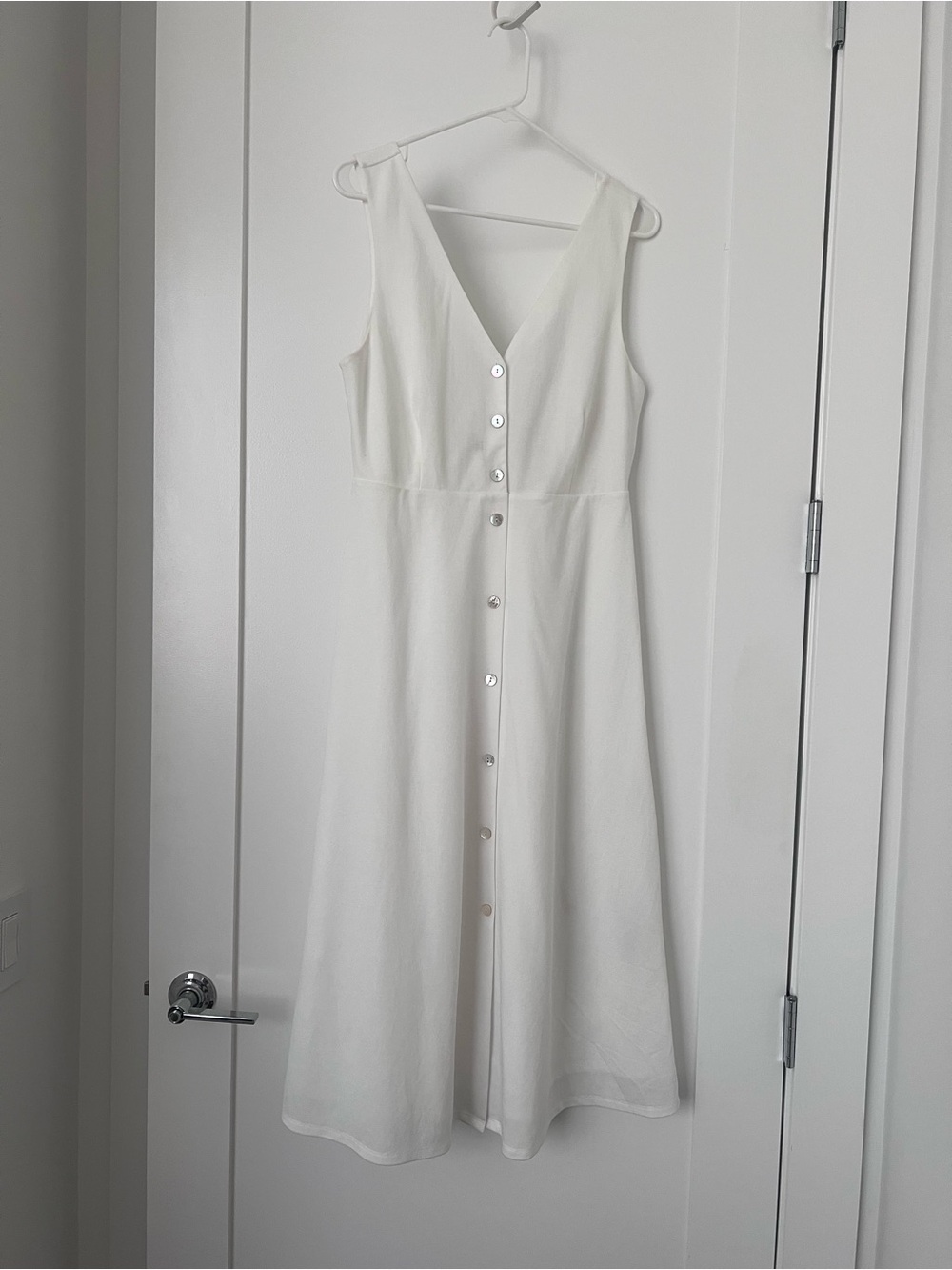 Massimo Dutti Ivory A-Line Button Front Midi Dress